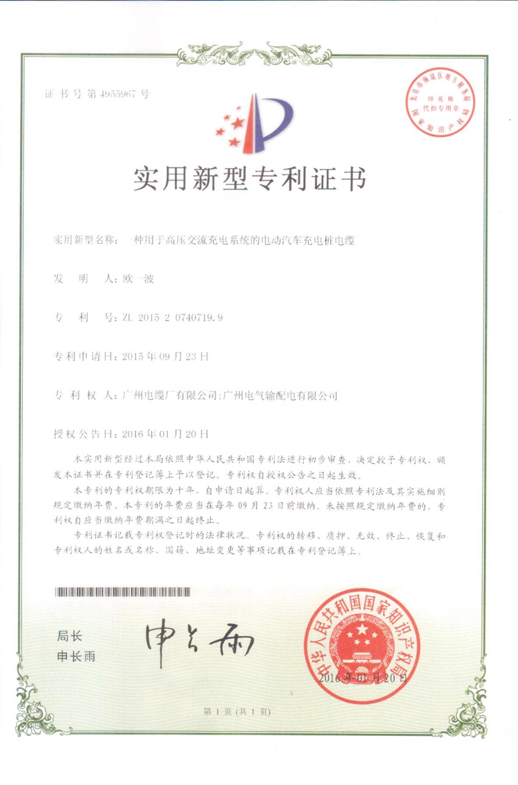 2015年产品专利证书